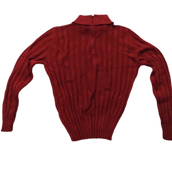 Vintage 1940s-1950s Burgundy/Wine Ribbed Long Sleeve Turtleneck Knit Sweater - Picture 6 of 8